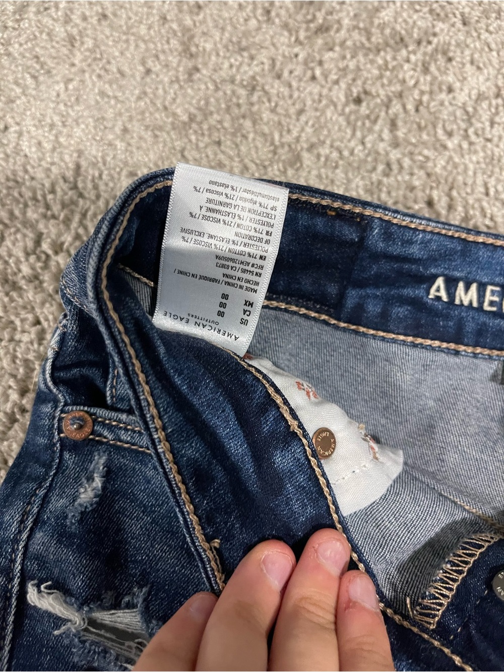 American Eagle Outfitters Dark Blue Distressed Jean Shorts